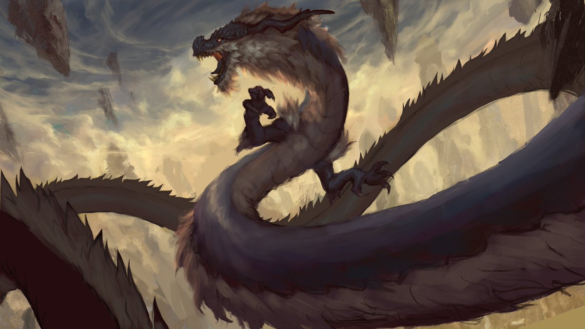 [RENDERING] From there rendering was quite straightforward, because I had already gathered so much refs. Dark values on Jormungandr overall body, and red glow on its eyes and mouths to make a lot of little values intersection on his face, and bright value behind him.