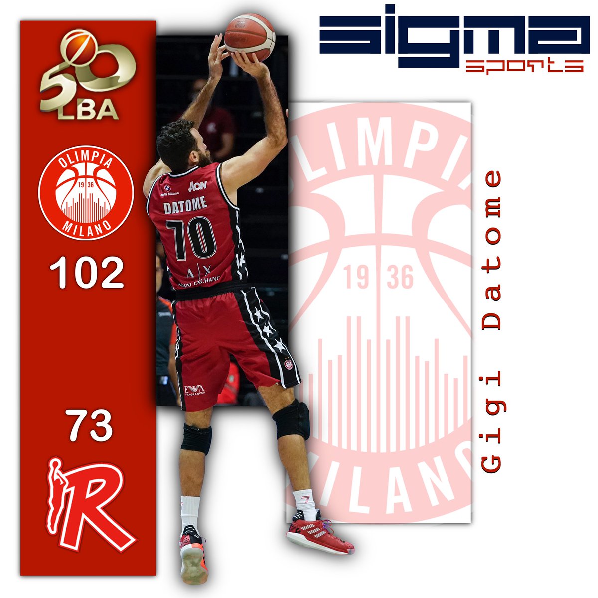 Sigma_Sports's tweet photo. Large W for @OlimpiaMI1936 !
Double digits for @GigiDatome with 15pts and 1ast while @morasca9 finished with a solid game at 9pts, 3reb and 1ast.
#SigmaSports #DreamBIG #Morasca #Zeropascolate #Gigione #Presidente #serinascorinascogigione #insieme #LBA https://t.co/NTSoMiVmw0