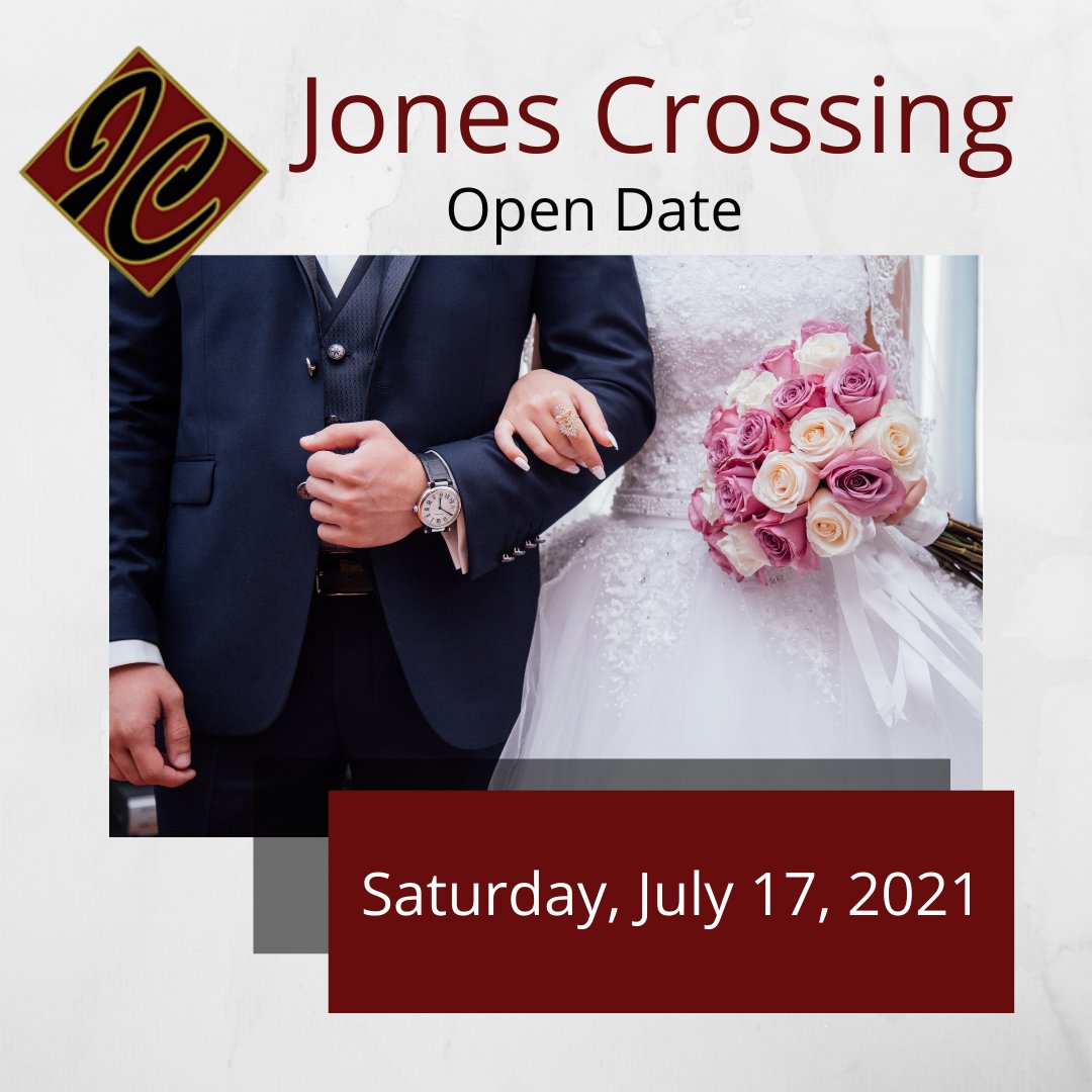 JonesCrossing's tweet photo. Jones Crossing would like to let you know that we have a date open in July 2021.  Call us to get a quote for Saturday, July 17, 2021!  We have packages for every budget!  

https://t.co/94qZyY05sd

Phone number:  317-831-2973
Email:  Olivia@jonescrossing.com https://t.co/jQvsK1x43G