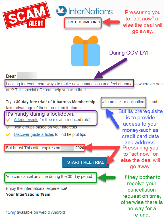  @Internationsorg first offers a "free trial", but demands credit card data & address when signing up for this. Once they charged the CC, they don't provide a refund - not even during  #COVID19 when they can't offer services to their members due to  #lockdown regulations worldwide.