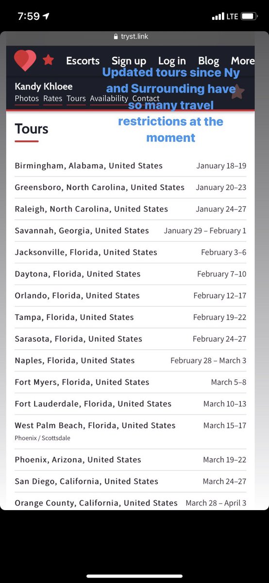 kandykhloee's tweet photo. Updated tours since Ny and Surrounding want to have so many travel restrictions 🥺. #Birmingham #NorthCarolina #Savannah #Florida #Phoenix #California #UpscaleCompanion #USDate https://t.co/G4s20fIFwu