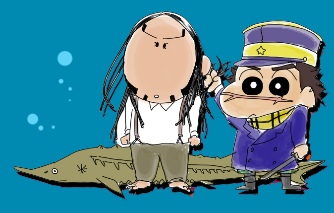 杉元佐一 「#ゴールデンカムイ版深夜の真剣お絵描き60分一本勝負
房ちゃん「この河、深い!!」|きらくきくらげのイラスト