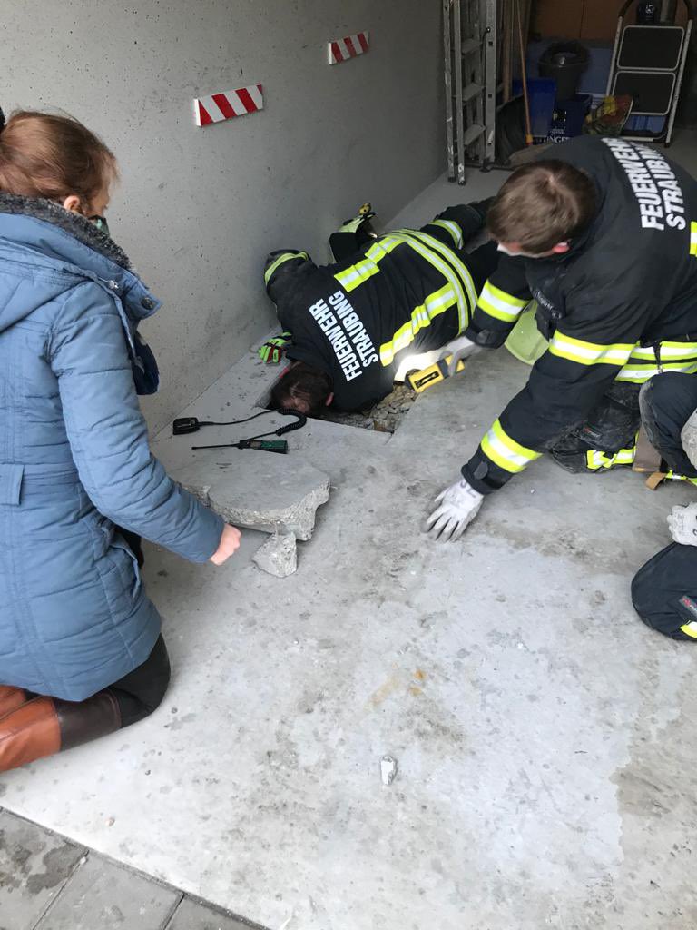 Fw_Straubing's tweet photo. +++  Katze befreit +++

Tierische Einsatz 🚨 für unsere Sonderschleife. Mit Hilfe eines großen Motortrennschleifers konnten wir eine Katze 🐈 aus ihrer misslichen Lage unter einer Garage befreien und wohlauf an die Besitzerin übergeben. 
#WirFürStraubing #Ehrenamt https://t.co/EGrg4Zzf6x