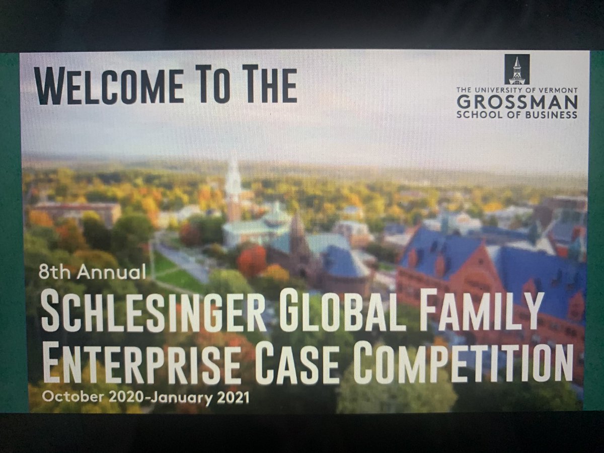 UVMPattyPrelock's tweet photo. Attending the Schlesinger Global Family Enterprise Case Competition ⁦@UVMBizSchool⁩ ⁦@uvmvermont⁩ virtually. Congratulations to the students, faculty and staff for a wonderful event! https://t.co/NhsyCVQpIO