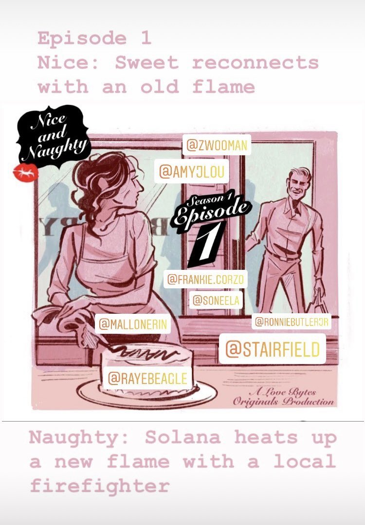 LoveBytesOrig's tweet photo. Soft release is happening! Weβre so excited for the world to hear NICE AND NAUGHTY, a series w romance, erotica, AND recipes π§ Audible Scribd Kobo GooglePlay Chirp Appleβ¨Add #HeartHeatNHumor to your day with this hot cast! Artwork by Luis Cortorreal (on Insta as STAIRFIELD)π₯ https://t.co/6fmJovSqVy