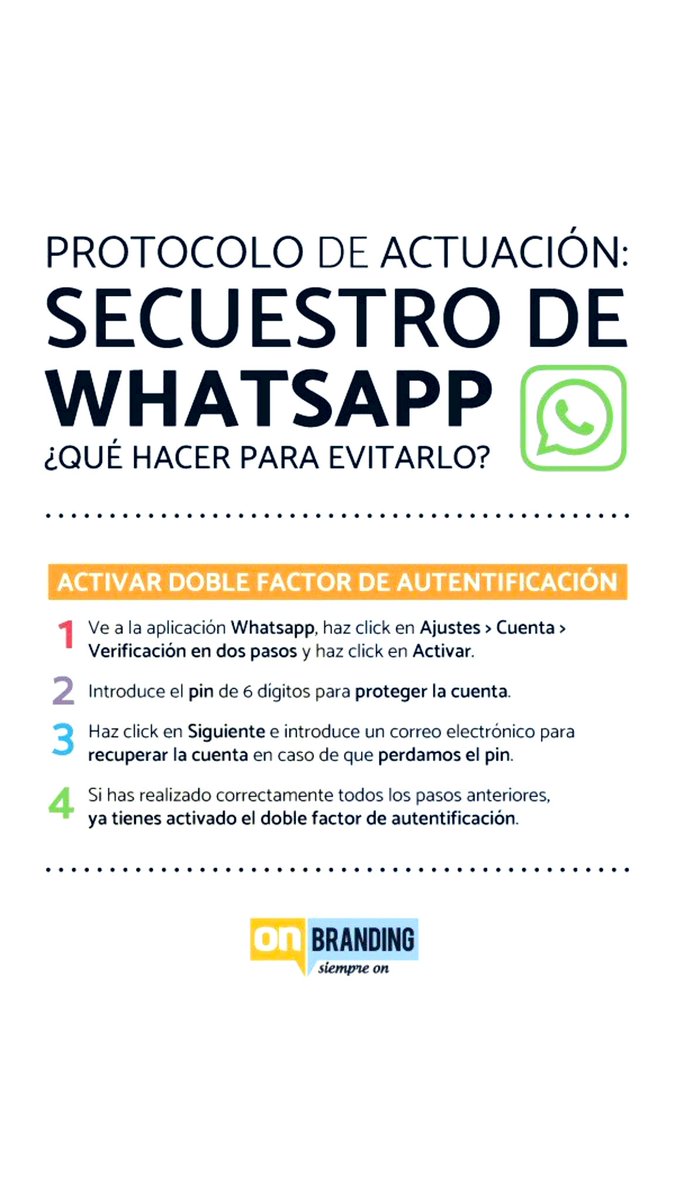 🔴 Atención: Hackeo masivo de cuentas de Whatsapp mediante ingeniería social.

Te llega SMS de un contacto tuyo en el que dice
“te he enviado por error un SMS con 6 dígitos, me lo puedes reenviar?”

Sigue estos pasos 👇