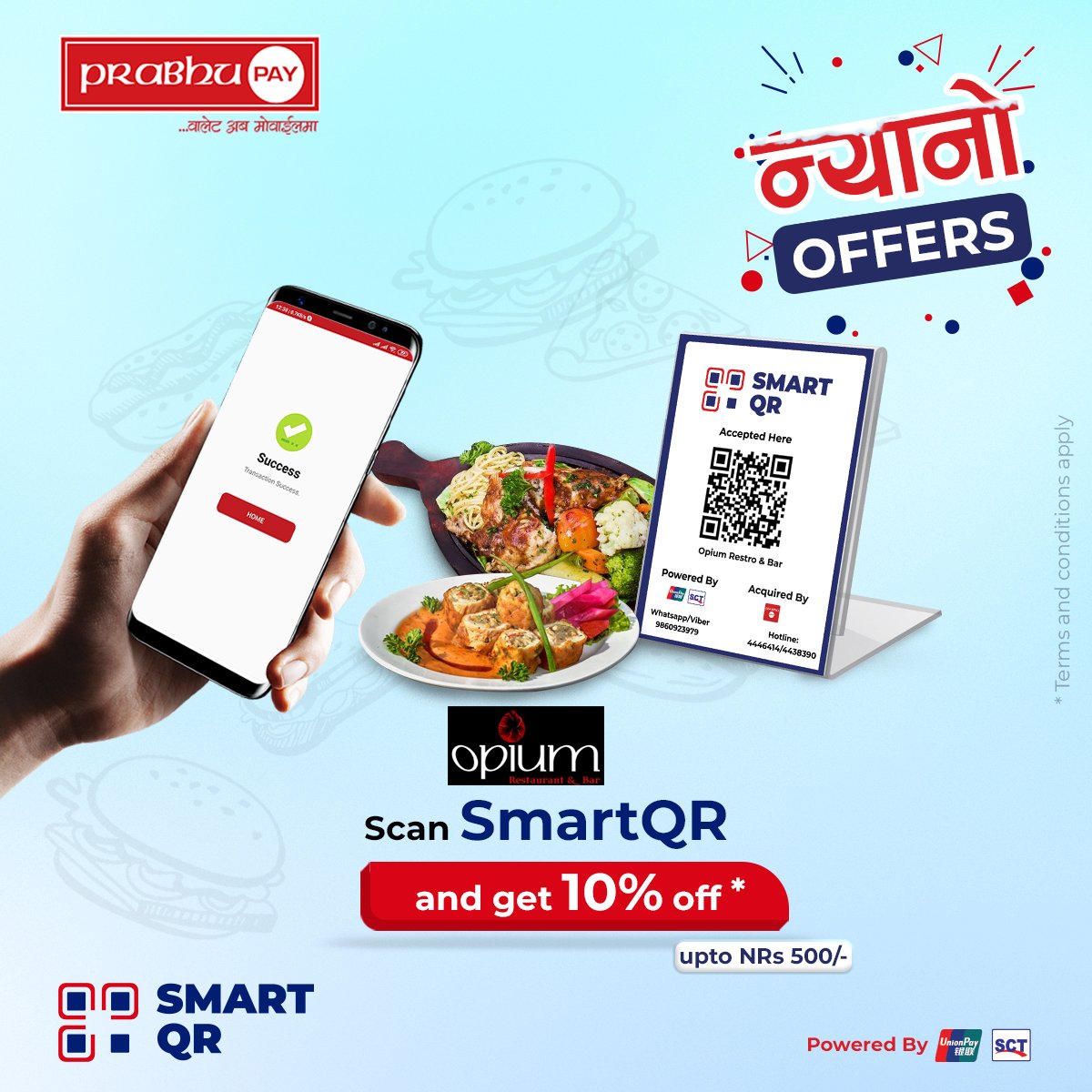 Great food, good music and an Amazing offer. Get 10% instant discount up to NRs.500/- at Opium while scanning Smart QR from #PrabhuPAY.

Download link: onelink.to/4qhebv
#PrabhuPAY #OrderFood #Opium #DigitalWallet #Nepal