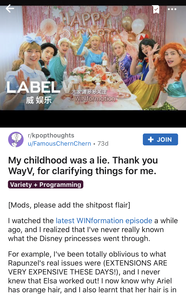 therapy is expensive but winformation is free:  https://www.reddit.com/r/kpopthoughts/comments/joj4mj/my_childhood_was_a_lie_thank_you_wayv_for/