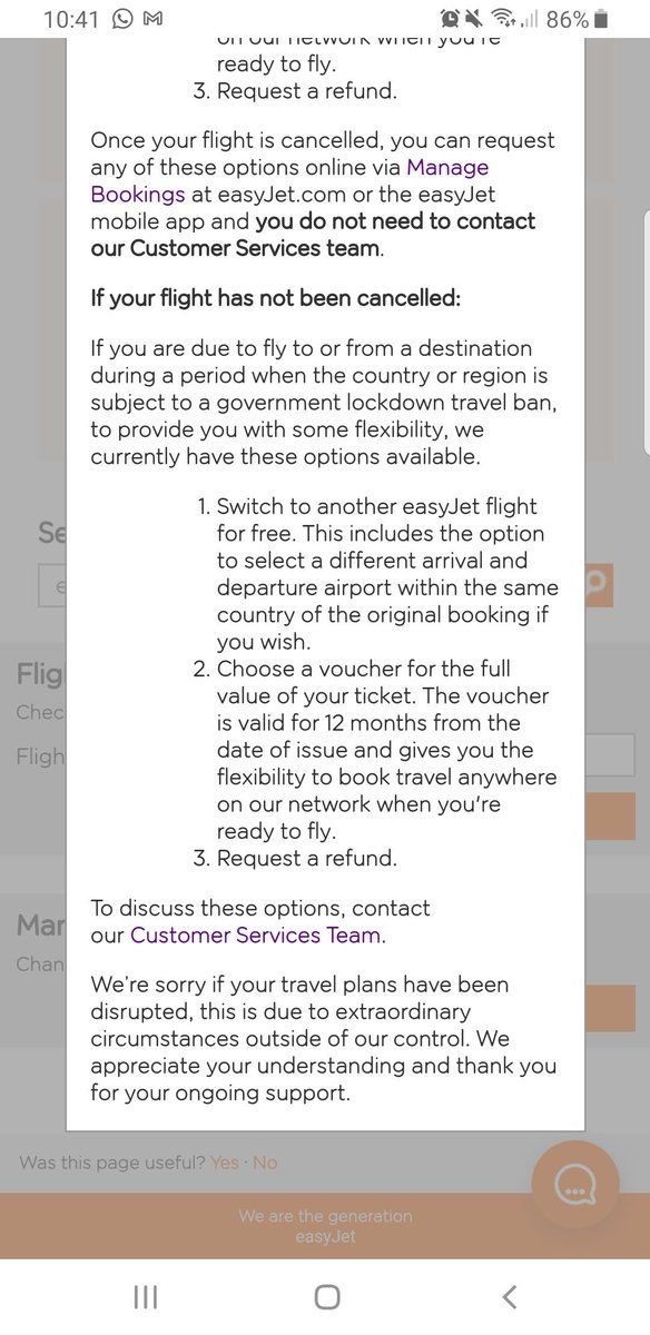 EmerSmartt's tweet photo. @easyJet I was unable to fly on 21/12 because of tier 4 restrictions. Looking at the info on website that afternoon, if which i have a screenshot, it says refund could be obtained. Email today saying no refund as flight wasn't cancelled. Disgraceful. https://t.co/xfkCrmP8DG
