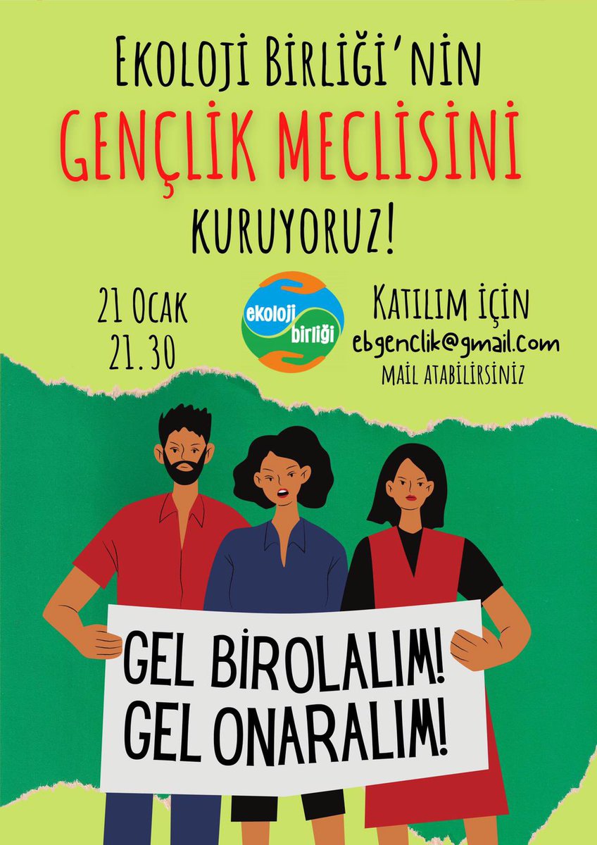 ekolojibirligi's tweet photo. GENÇLERDEN ÇAĞRI VAR❗️📢👇🏼

Ekoloji Birliği'nin *Gençlik Meclisi*'ni kuruyoruz!

Ekolojik yıkıma dur demek için, iklim ve ekoloji bilincini, farkındalığını görünür kılmak için bir araya geliyoruz.
*Sen de gel, bir olalım, gel onaralım*... https://t.co/NFN2lyCuw3