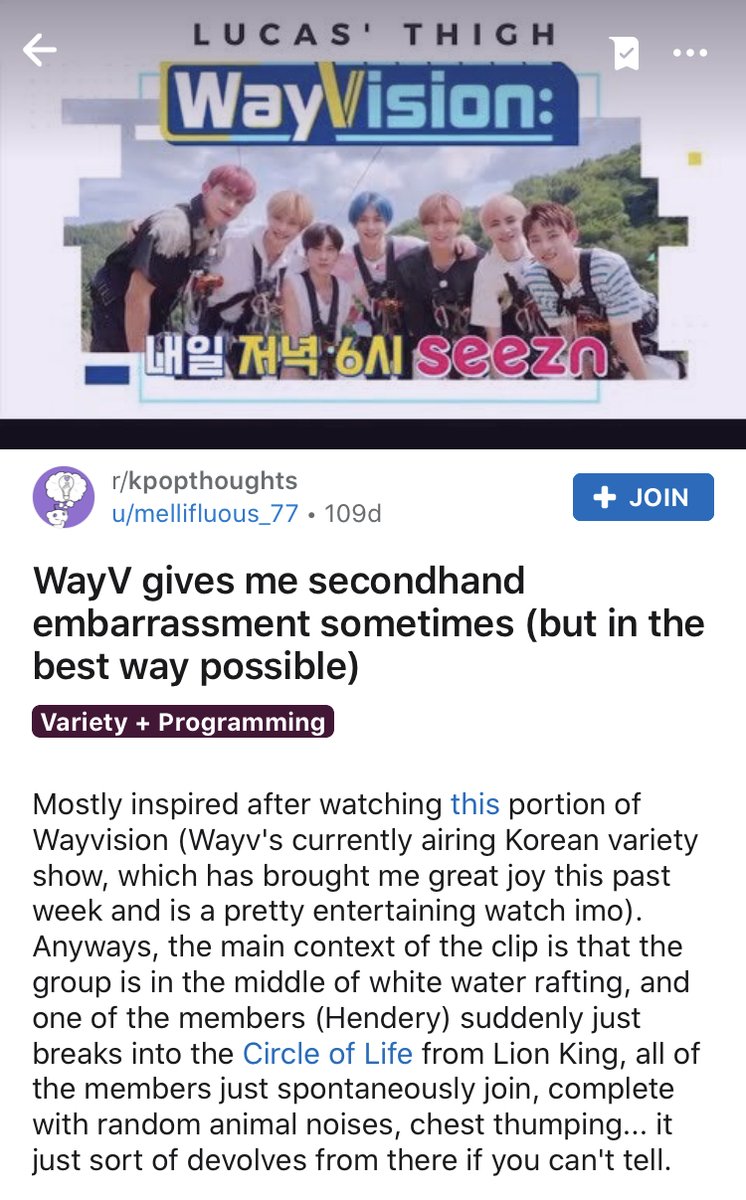 the title :  https://www.reddit.com/r/kpopthoughts/comments/j2g149/wayv_gives_me_secondhand_embarrassment_sometimes/