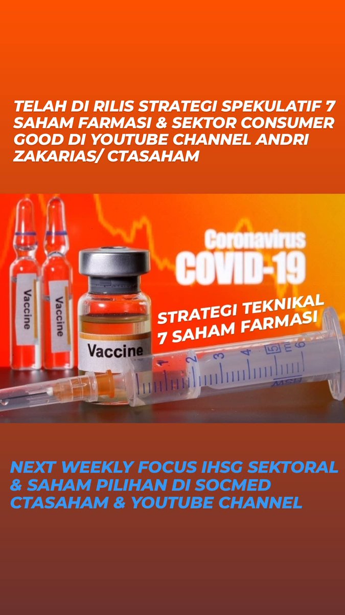 andri_zakarias's tweet photo. 7 analisa & strategi saham:
#KLBF
#IRRA
#KAEF
#INAF
#PYFA
#PEHA
#TSPC
Video ini selengkapnya (15 menit) bisa di lihat di youtube: https://t.co/fytd6BygMA
#ctasaham
#chartctasaham
#saham
#idx
#indonesiastockexchange
#tradingview
#tradingsaham
#investasisaham
#analisateknikal https://t.co/GB6omZ5wpU