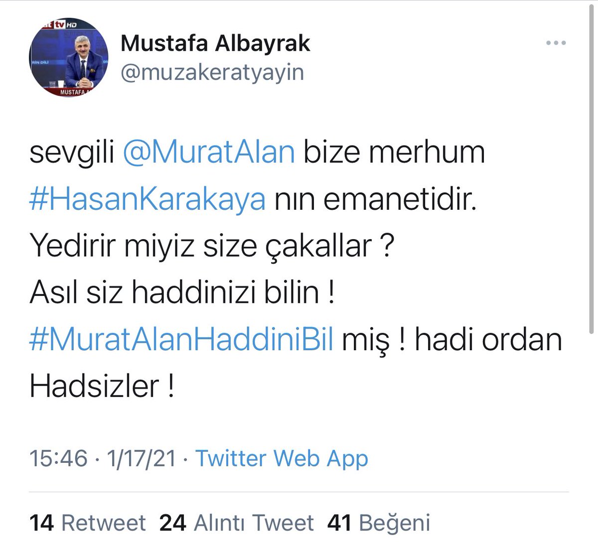 Uslubunuz çok yanlış, ayrıca yanlışı savunacak kadar küçüldünüzmü,Sağlıkçılar devlete baş kaldırmamış, bir yandan fedakarca çalışırken bir yandan Twitter üzerinden masumca hak arayışına girmiştir, bu sağlıkçıları rüşvetçi ve devlet düşmanı yapmaz. #MuratAlanHaddiniBil <a href="/RTErdogan/">Recep Tayyip Erdoğan</a>