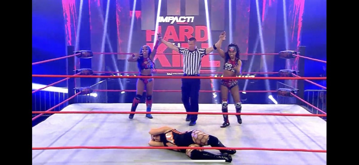 PaisleyPaddy's tweet photo. Wow, I was proven wrong
Congrats to @HoganKnowsBest3 & @RealTSteelz #FireAndFlava on becoming the NEW KNOCKOUTS TAG TEAM CHAMPIONS
And what a moment this was...a passing of the torch from former champs @gailkimITSME & @MadisonRayne
#HardToKill #ImpactWrestling https://t.co/ETmdbzatZf