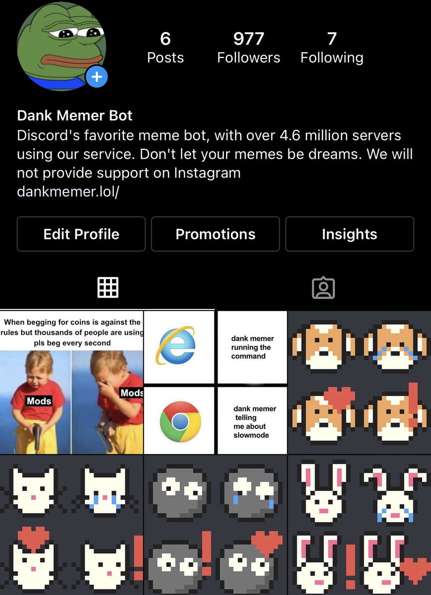 Dank Memer (Discord Bot) on X: I M A G I N E not following us on our new Instagram for sneak peaks at future updates and memes about the bot by