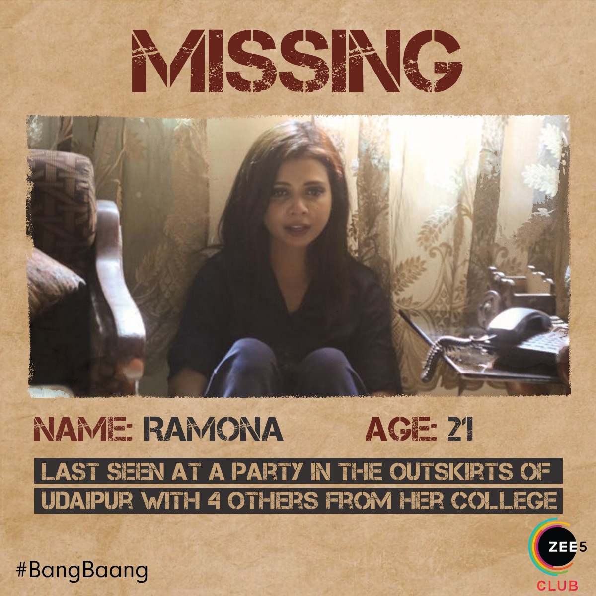 Free5onZee5's tweet photo. Where did Ramona go that night? Get to know all of it in #BangBaang Premieres 25th Jan on #ZEE5Club. #HateMates https://t.co/4JEnnz3k3e