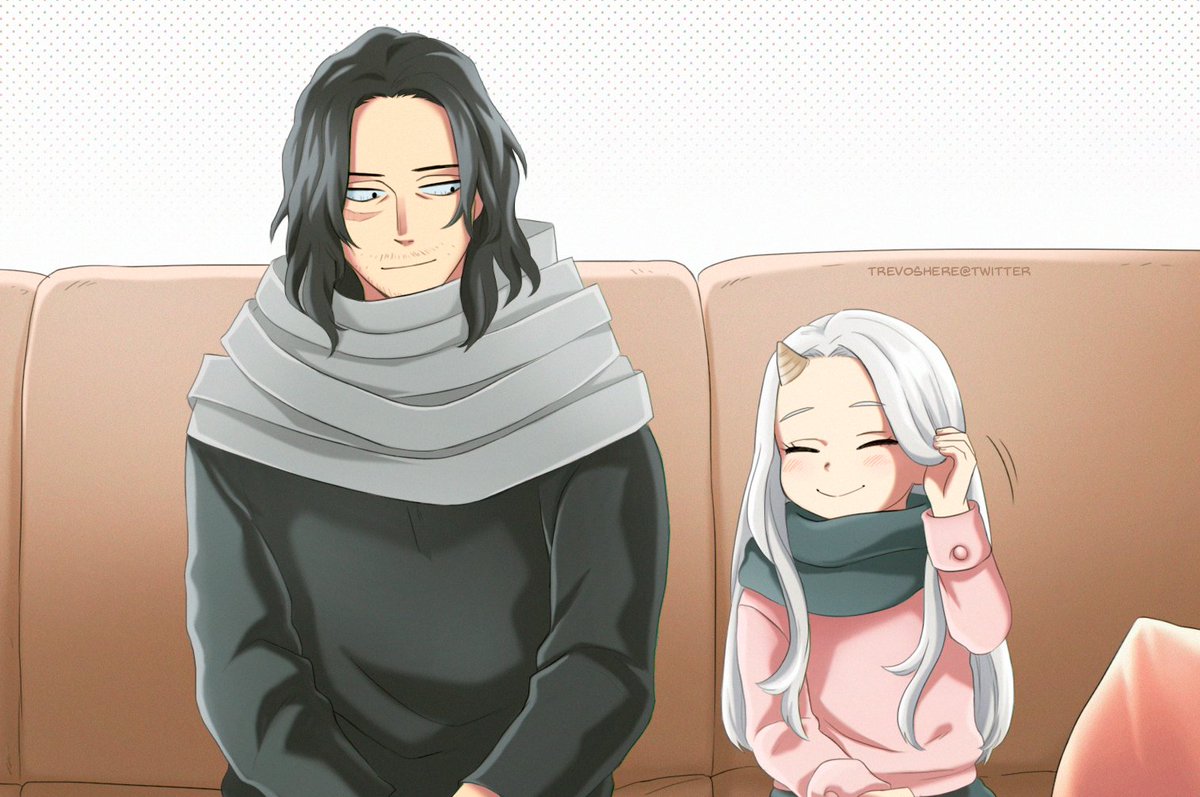 Trevoshere's tweet image. Eri wanted to look a little bit more like her caretaker, and Aizawa helped her out🐈‍⬛🐈