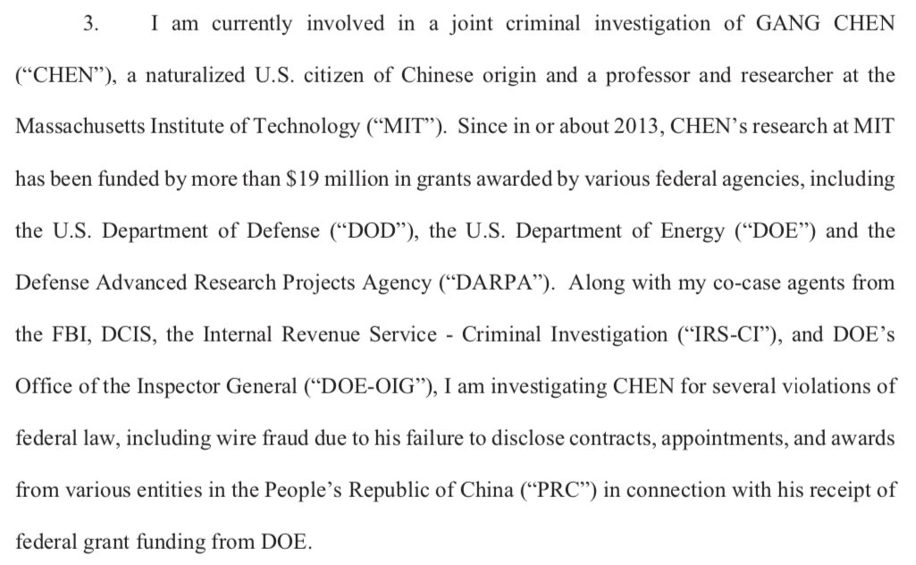 3. After a brief introduction of Professor Gang Chen, McCarthy states the charge "for several violations of federal law, including wire fraud..."