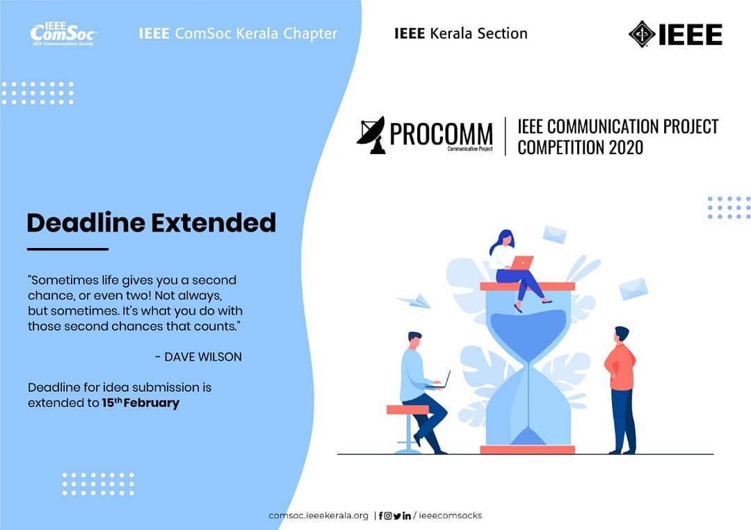 ieeecomsocks's tweet photo. 🔴Deadline extended!🔴
Couldn't apply for PROCOMM 2020? Don't worry. We have extended the deadline to February 15th
Apply at: https://t.co/KaebKBFlwr
#ieee #ieeecomsocks #procomm2020 #projectcompetition https://t.co/XQduUSEDV6
