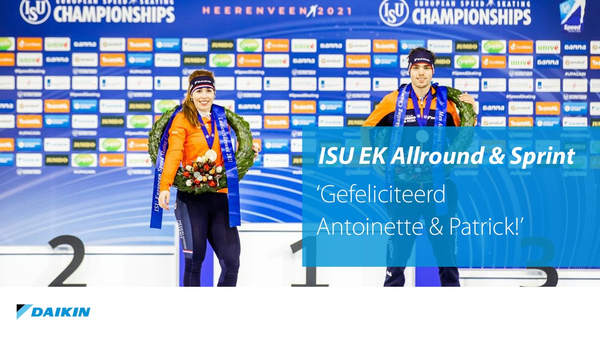 DaikinNL's tweet photo. Titelverdedigster @antoinette0604 wint opnieuw haar Europese allround titel en @patrickroestt wint zijn eerste Europese allround titel! 🥇 👏🏽
Wie gaan er vandoor gaan met de sprinttitels?
#HoofdpartnervanSchaatsendNederland #destilste #desnelste https://t.co/6J4xTXBSlJ