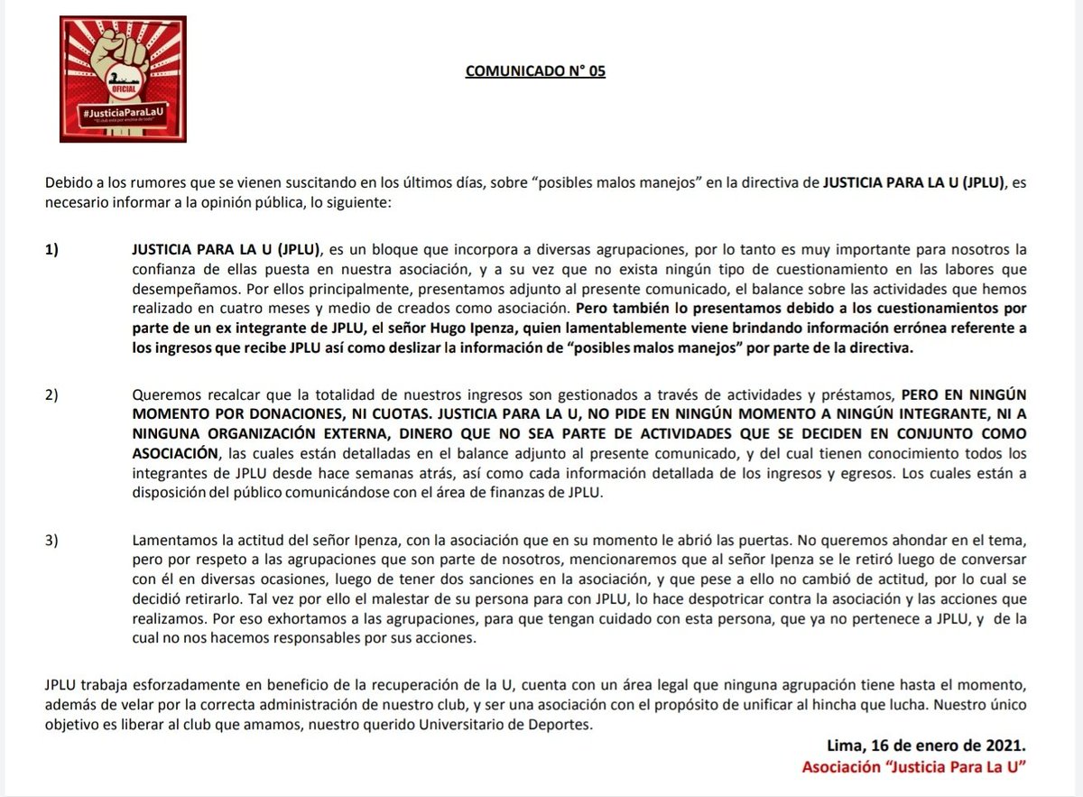 justiciaparalau's tweet photo. COMUNICADO A LA OPINIÓN PÚBLICA

Debido a algunos sucesos acontecidos hace algunos días, la asociación hace de conocimiento público, lo siguiente: https://t.co/uzyexI21iy