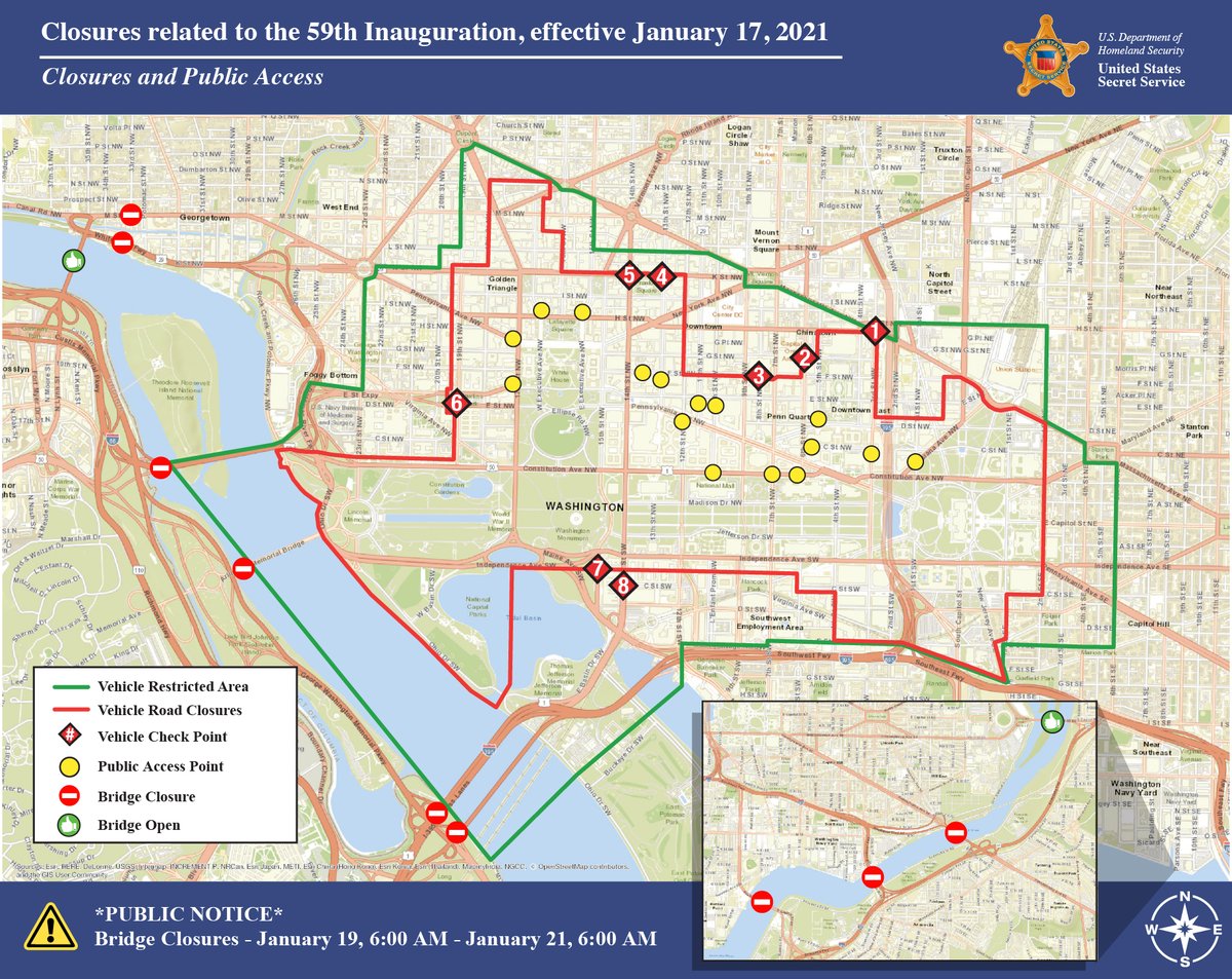 DCPoliceDept's tweet photo. @DC_HSEMA @MayorBowser STAY INFORMED of the road closures and public access points related to the 2021 Presidential Inuaguration. The detailed list can be found here: https://t.co/P8YsQgvjpy https://t.co/1qFIchgaOh