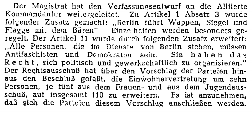 „Alle Personen, die im Dienste von Berlin stehen, müssen Antifaschisten und Demokraten sein." <a href="/Tagesspiegel/">Tagesspiegel</a> #OTD 1946. #Tagesspiegel75
