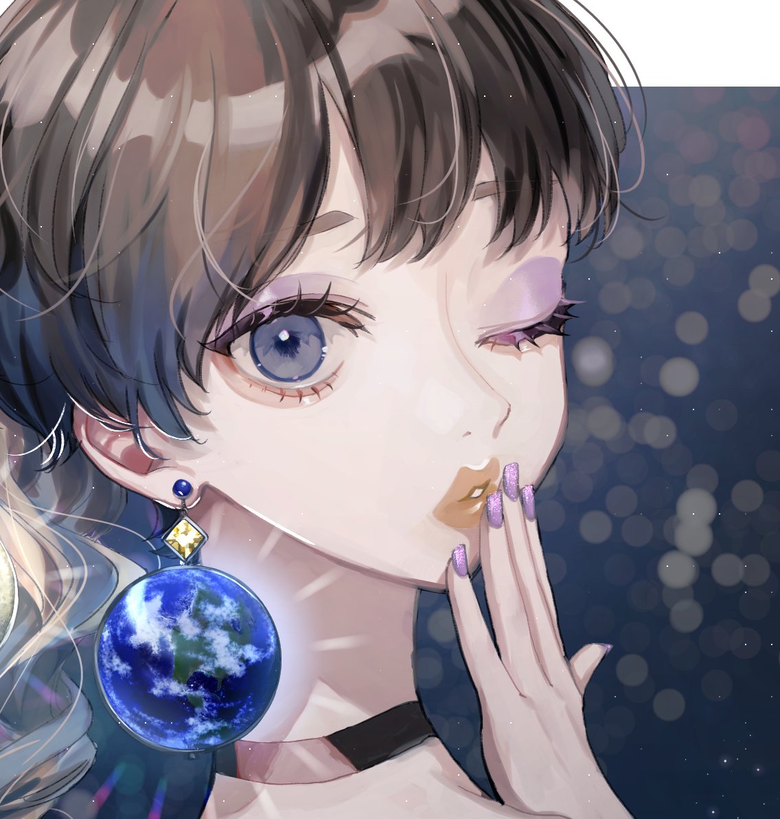「月と地球のピアスでオリジナル女の子～! 」|ぺっちーのイラスト