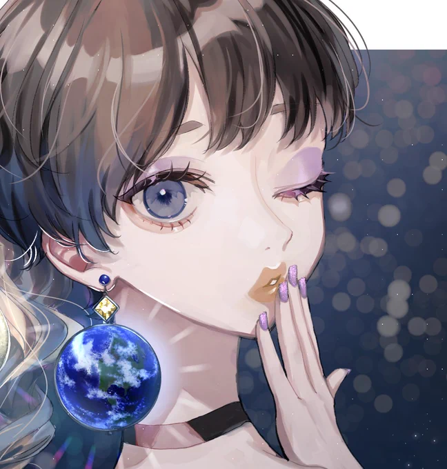 月と地球のピアスでオリジナル女の子～! 