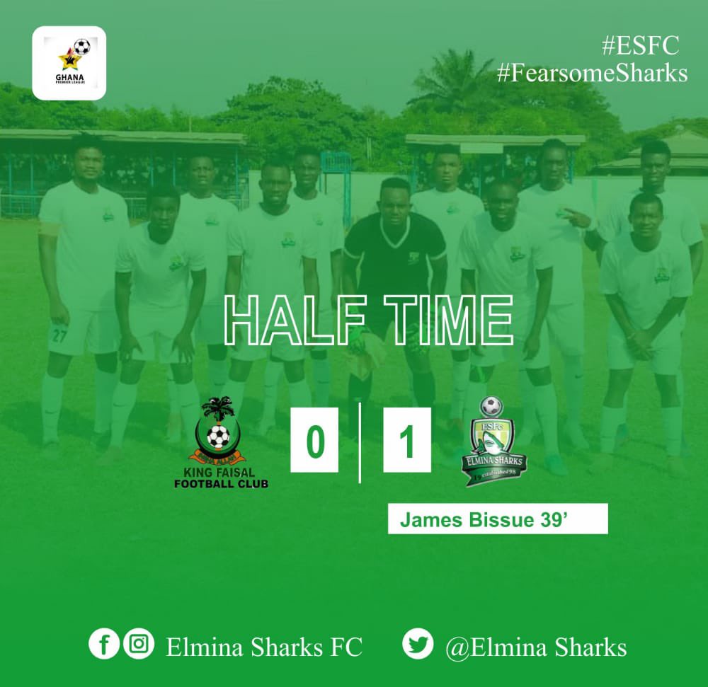 ElminaSharks's tweet photo. Sorry for the delay

HALF TIME 

@Kingfaisalfcgh 0 @ElminaSharks 1

#JamesBissue 39’

#FearsomeSharks
#GPLwk9 https://t.co/P6YxCfugtG