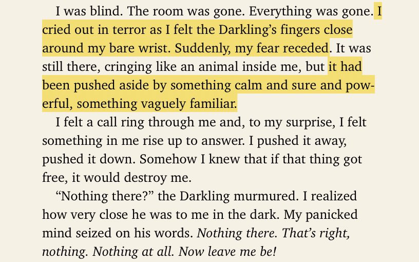 The Darkling draws out her dormant powers by way of making a small cut on her arm. As it turns out, Alina is Grisha, too. A Sun Summoner — essentially, the Darkling’s polar opposite — incredibly powerful and extremely rare.