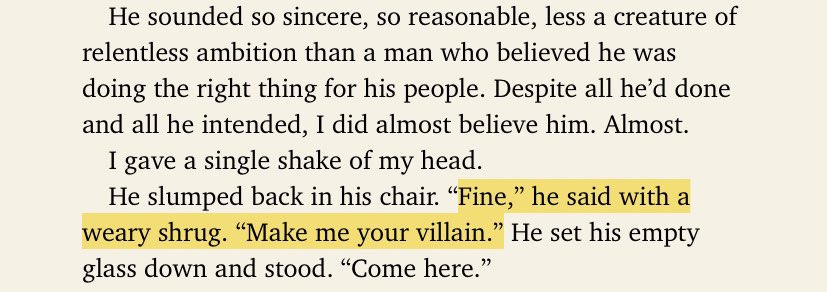 He puts the collar on Alina, gaining control over her power. He threatens to kill Mal if Alina doesn’t cooperate and things get *angsty* + the ICONIC “Make me your villain” LINE