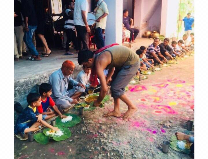 + The food is cooked in brass utensils called 'charoti'.- In case of Brahmin households, 'madra' dishes are cooked w/o onion and garlic.- Generally, the 'botis' also serve the food because serving the right quantity to ensure proper distribution is also an art.- A measure of +