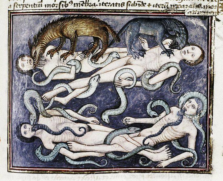 Beasts and Serpents Feeding on the Damned, From The Livre de la vigne nostre Seigneur, 1450 - 70 (13)