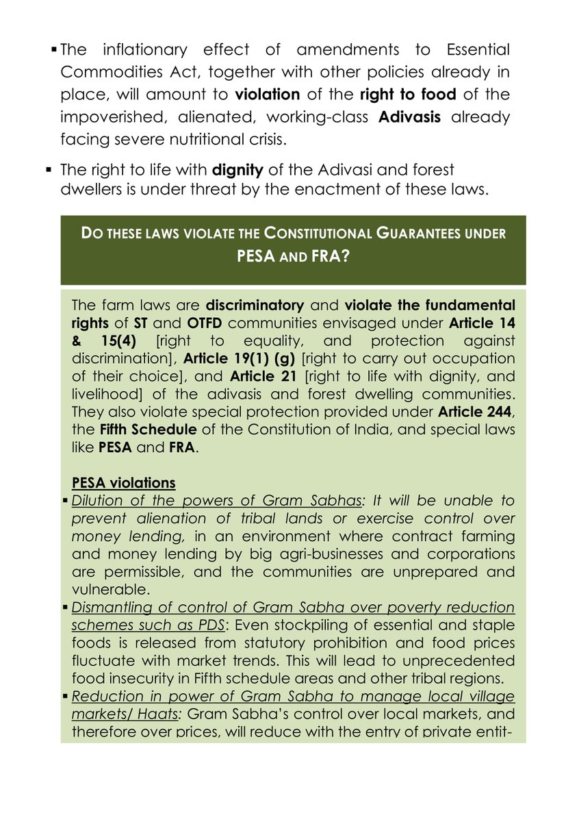  Traditional rural Haats & village markets remain unprotected Aggressive promotion of pvt & Electronic platforms will lead to disintegration of Mandis It will lead to unfair trade practices, such as cartelization & monopoly of pvt entities, making marketprices volatile