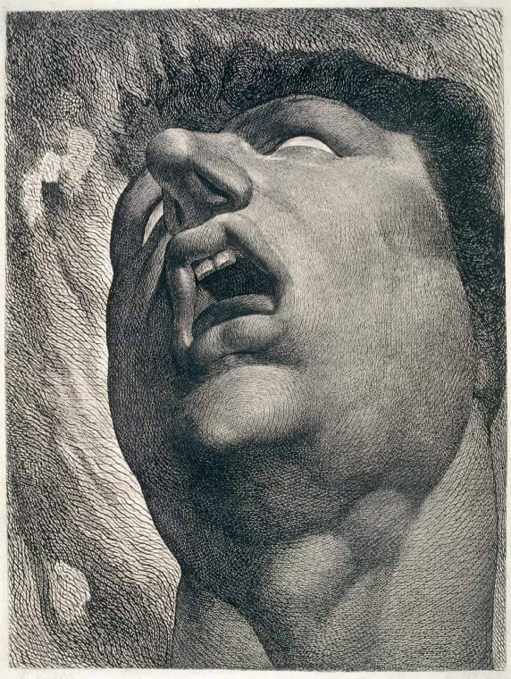 William Blake (engraver) after Johann Heinrich Fuseli, "Head of a Damned Soul", circa 1788 to 1790