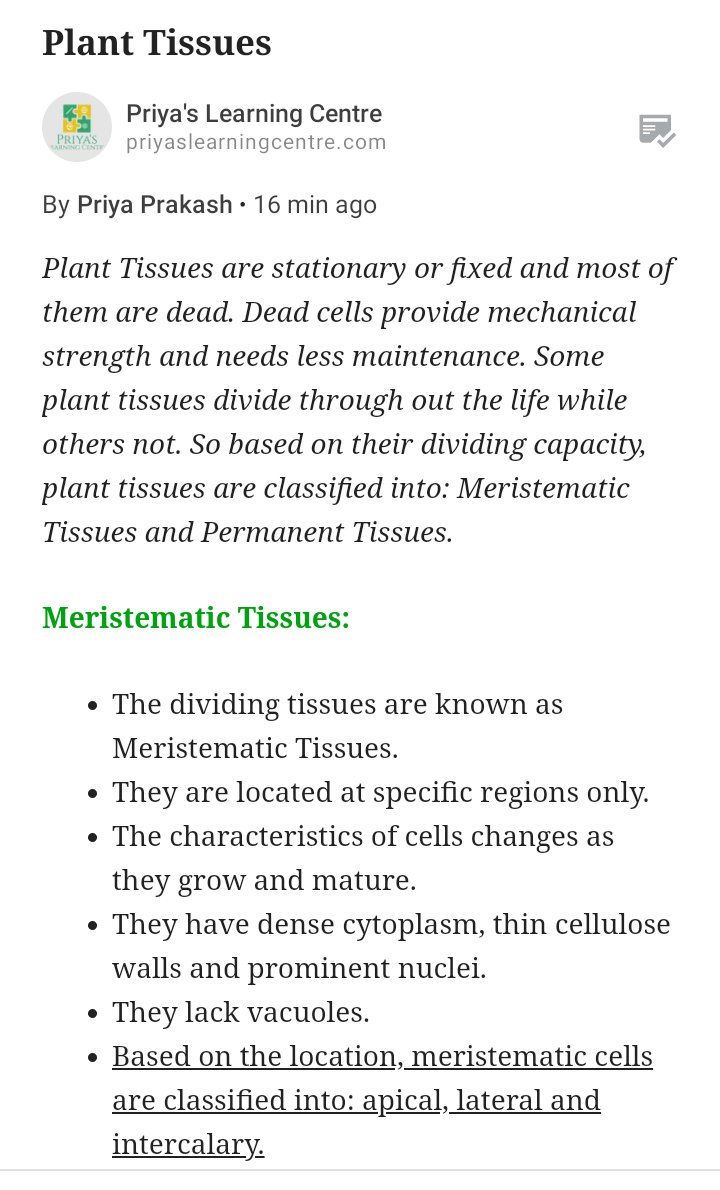 PriyaPrakash11's tweet photo. Read more about Plant Tissues 👉 https://t.co/LqD8Pyofwf
#plants #planttissues #typesoftissues #NCERT #ncertsolutions #NEET #neet2021 #NEET #neetnotes #cbseexams #cbse #grade9 #Biology #biologynotes #biologyforneet #permanenttissues #complex #simple #meristematic #xylem #phloem https://t.co/VPRBs2qBpz