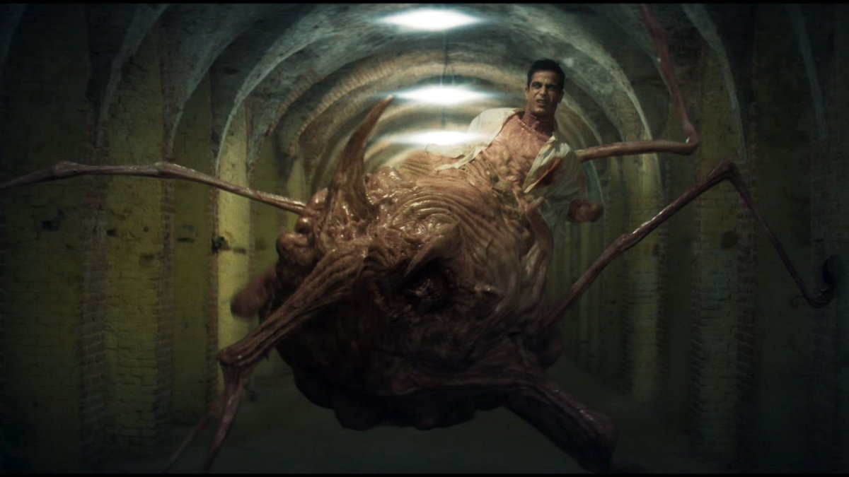 El increíble monstruo del episodio 5 de  #30Monedas parece una mutación de carne arácnida grotesca, prima de THE THING, apareciendo en un túnel que se asemeja al portal de las criaturas lovecraftianas de HELLRAISER o IN THE MOUTH OF DARKNESS de John Carpenter.