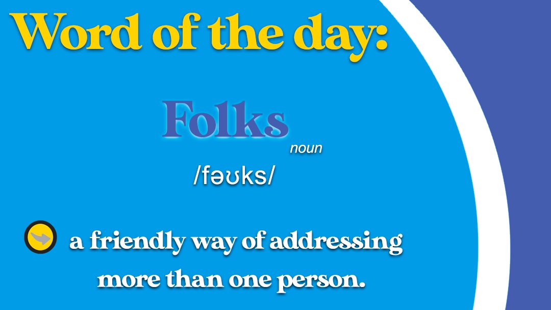 TheEnglishStop's tweet photo. Folks 🧍‍♂️🧍‍♂️🧍‍♀️

🟢Example: Well, folks, what are we going to do today?

#folks #britishenglish #wordoftheday #nouns #OnlineLearning #AprendeInglés #TEFLIndustry #TESOL #englishisfun #englishclass #englishlesson #grammartest #instaenglish #spokenenglish #englishspeakingclass https://t.co/r4eou00uhC