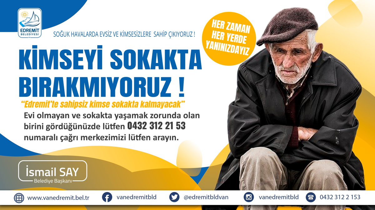edremitbldvan's tweet photo. Bu soğukta kimse dışarıda kalmasın,kimse üşümesin !

#Van #Edremit'te evsiz, sokakta kalan birini görür veya haberdar olursanız lütfen; 📞0432 312 21 53 nolu çağrı merkezimizden bize ulaşın !
Misafir edelim... https://t.co/IF6CClfIZU