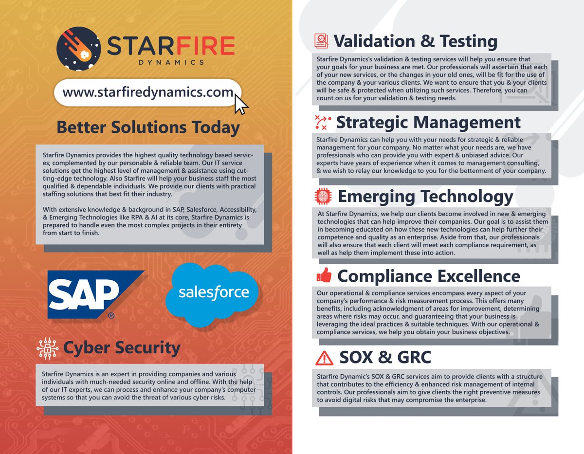 Whether it's people, processes, or systems,
<a href="/starfiredyn/">Starfire Dynamics, Inc.</a> will Make IT Happen! #MSP #SBA #StarsIII

Learn more about our Disabled-Owned, #SBA8a Certified Company: ow.ly/baCP30nxKuz #MakeITHappen