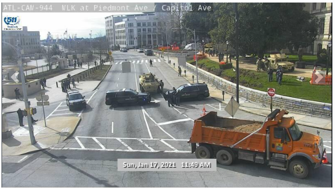511Georgia's tweet photo. There is law enforcement presence at the #GACapitol. Roads surrounding the capitol are blocked which can cause congestion: 
🛑 MLK Drive at Piedmont 
🛑 Memorial Dr. at Central Ave 

Use alternate routes and check https://t.co/uwTGYOHMp3 for travel updates. #ATLTraffic https://t.co/4EafDVi1s4