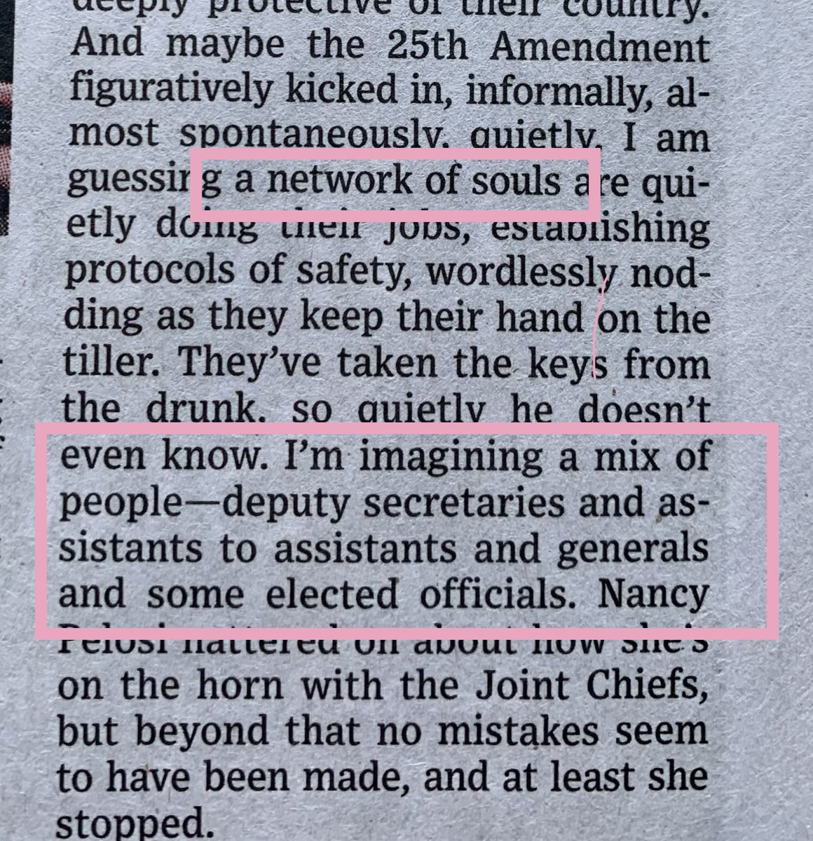 Then, all of a sudden, in this awful, failed, support piece for Liz Cheney (one overly-ladened with the feels), the author takes a strange turn and decides to tell us that the unelected deep-state is just a "group of souls" looking out for our best interests 