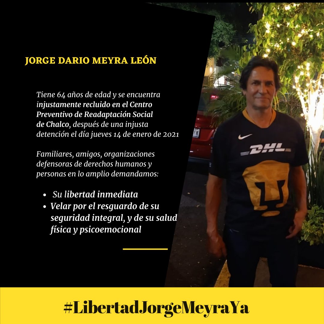 CentroVitoriaMX's tweet photo. El jueves 14 de enero Jorge Meyra fue detenido arbitrariamente en Chalco, Estado de México. Hoy se encuentra en un penal de manera irregular 📢 El @cdhzloficial actualiza sobre el tema. 

#LibertadJorgeMeyraYa
@CODHEM @alfredodelmazo https://t.co/8BNSRZFz92