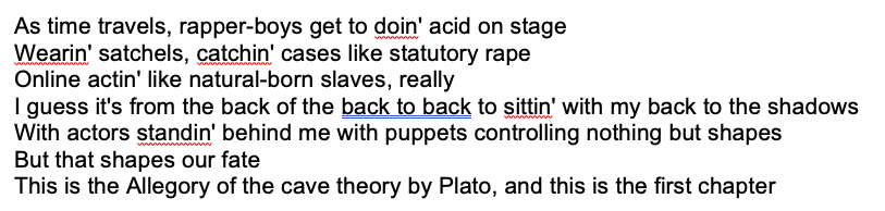 But the most extended reflection on Plato's Cave is probably by  @Royceda59 with his recent album  #TheAllegory. In the song ‘Mr. Grace (Intro)’ we get: 