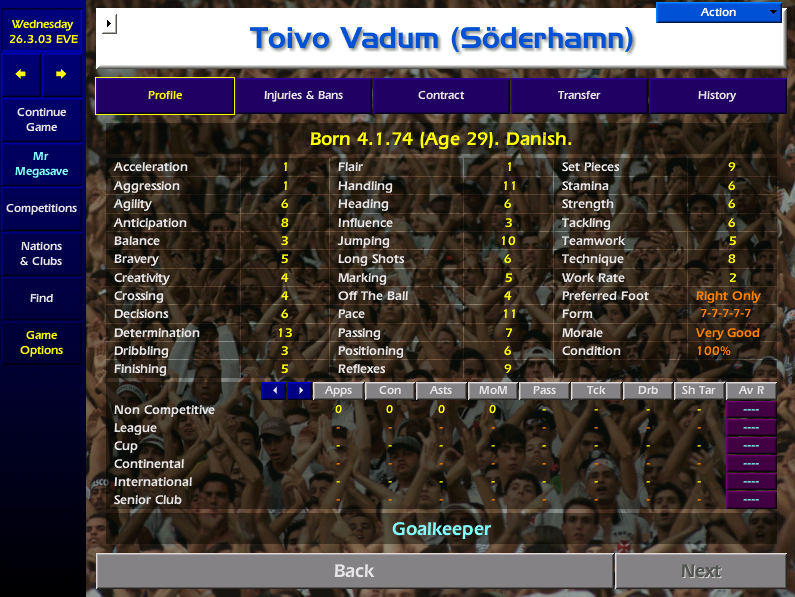I'd been in Kurdistan for about 4 months, the guest of Rob  @SlothSpartak I'd asked Sune and Ola to find me a GK and two CBs before I left - oh how they failed. A pitiful GK slow to come off his line, with low positioning, bravery, anticipation and decisions, just what you need
