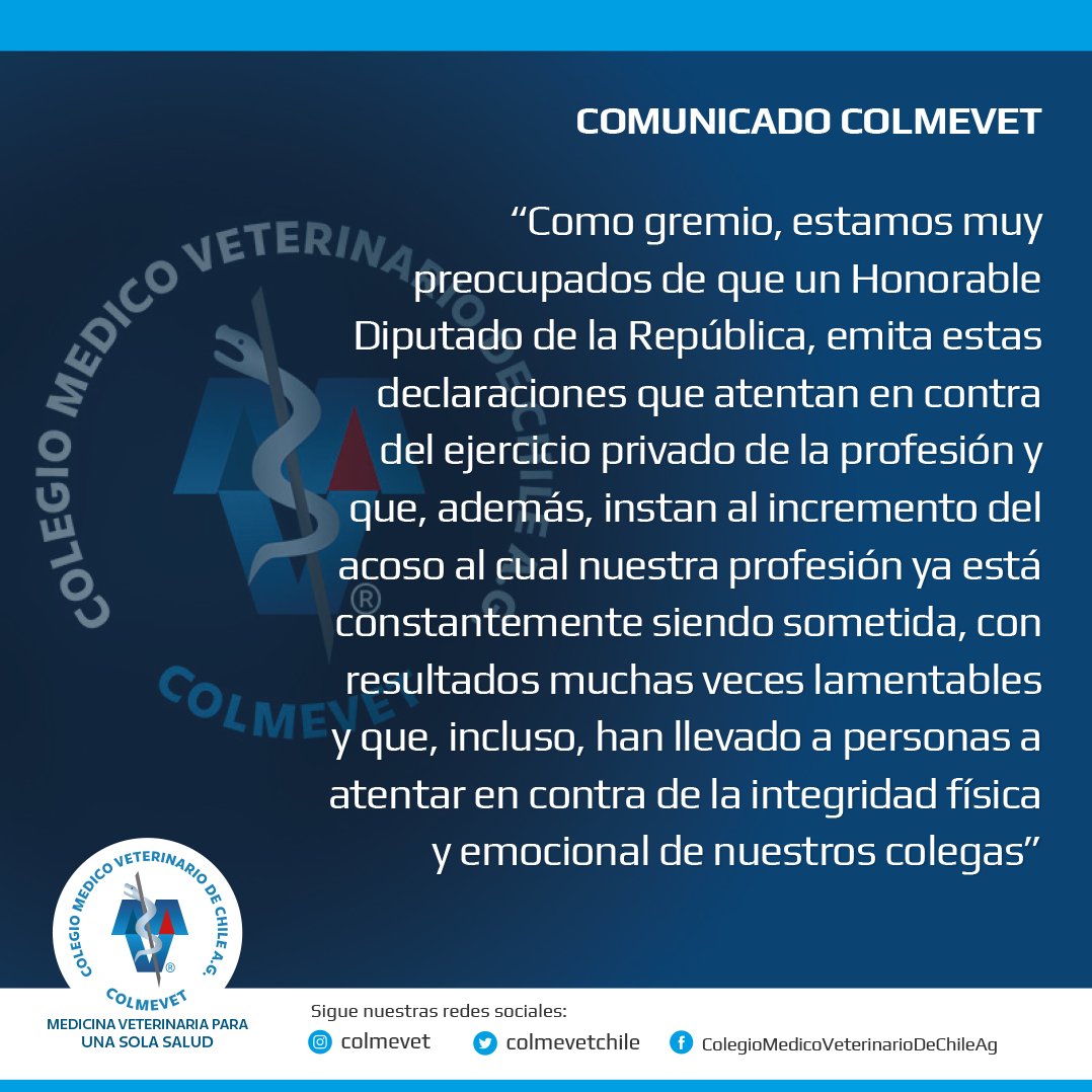 colmevetchile's tweet photo. Como Colmevet, rechazamos profundamente las críticas vertidas por @KarimBianchi en sus redes sociales, en las cuales se hace un juicio a los cobros de Clínicas Veterinarias, calificando algunos honorarios como “verdaderas fortunas”. ➡️https://t.co/xAEnRgad95 https://t.co/EzohzexKlq