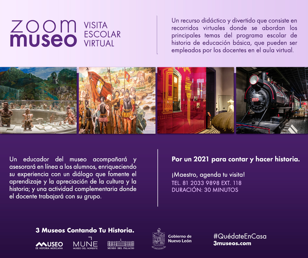#ZoomMuseo - Programa tu visita escolar virtual, es gratuita. Separa tu fecha y horario en el 20339898 ext.118 o dtellez@3museos.com @3museos @PatrimonioNL @TurismoNL #monterrey #museosenlínea https://t.co/d73wZTTg1K