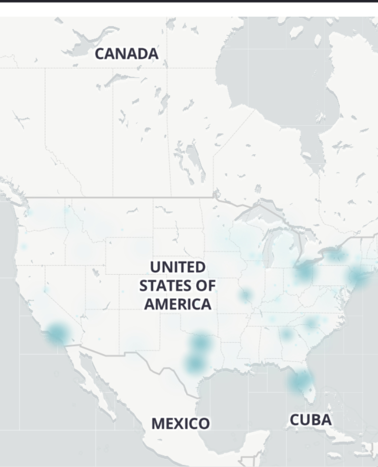 Outages are in the blue marked areas