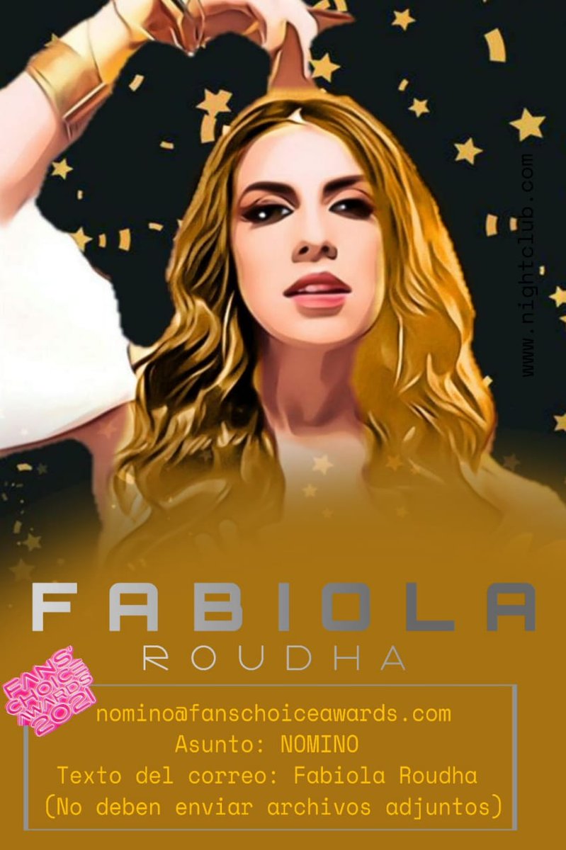 Fabyfans nominemos a <a href="/fabiolasinger/">Fabiola Roudha</a>  en los <a href="/fchamx/">FANS CHOICE AWARDS ®</a>  CORRAN LA VOOOOOZZZZ🔊🔊🔊 RT

correo:nomino@fanschoiceawards.com 

#FabiolaRoudha #FansChoiceAwards2021 #FCHA2021